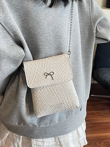 Damen Mode Gewebt Schleife Handytasche PU Leder Mini Umhängetasche Vielseitig Achselhöhle Quadratische Handtasche