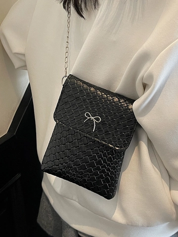Damen Mode Gewebt Schleife Handytasche PU Leder Mini Umhängetasche Vielseitig Achselhöhle Quadratische Handtasche