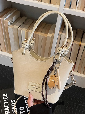 Niche Design PU Leather Bucket Bag For Women Fashion Shoulder Crossbody Handbag With Baseball Pendant Versatile Daily Purse