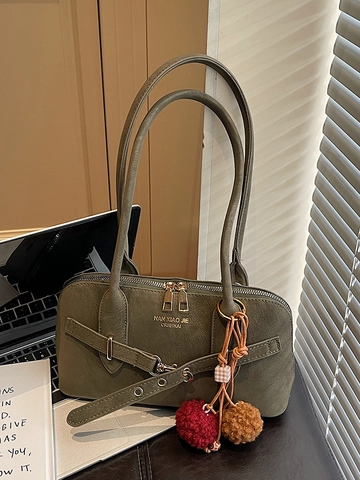 Vintage PU Leren Schelp Schoudertas Met Pompon Hanger Retro Hobo Tas Effen Kleur Handtas Met Rits Dames
