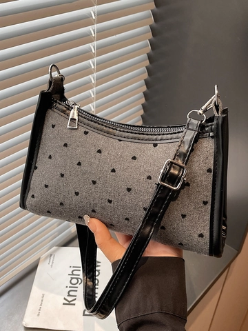 Borsa Sottobraccio Francese di Nicchia da Donna Grigia in PU con Pois Fiocco Cuore Borsa a Tracolla Versatile
