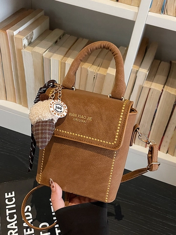 Vintage Damen PU Leder Kleine Quadratische Schultertasche Nieten Nähte Design Koreanische Mode Umhängetasche Für Den Alltag