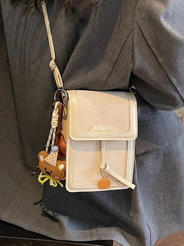 Petit Sac à Bandoulière en Cuir PU pour Femme Sac pour Téléphone Mini Carré Décontracté Avec Charme d'Ours pour Quotidien