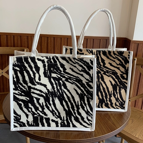 Dames Grote Capaciteit Canvas Tote Bag Zebrapatroon Dierenprint Schoudertas Mode Casual Woon-werkverkeer School Handtas