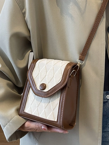 Bolso de Bandolera para Teléfono de Mujer en Cuero PU Patrón Acolchado de Rombos Color de Contraste Bolso Cuadrado
