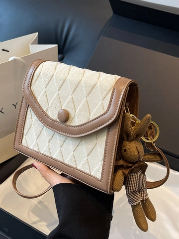 Franse Retro Ruit Gewatteerde Kleine Vierkante Tas Voor Dames Contrastkleur PU Leer Schouder Crossbodytas Met Konijnenhanger