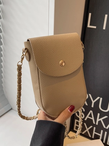 Lychee Texture PU Leather Mobile Phone Bag For Women Vintage Chain Strap Crossbody Shoulder Bag Small Square Flip Top Bag