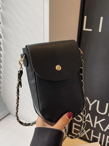 Lychee Texture PU Leather Mobile Phone Bag For Women Vintage Chain Strap Crossbody Shoulder Bag Small Square Flip Top Bag