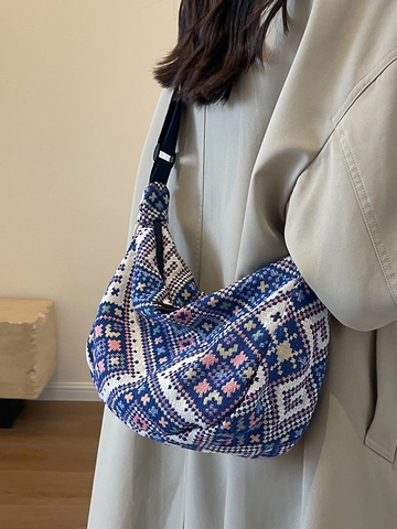 Ethno-Stil Canvas Hobo Tasche Für Damen Buntes Geometrisches Muster Große Kapazität Umhängetasche Vielseitige Knödel Crossbody Tasche Reise Handtasche