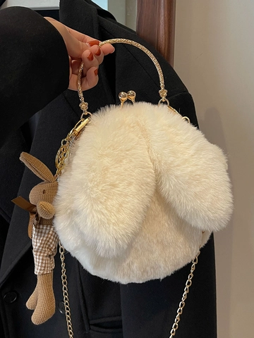 Damen Süß Flauschig Samt Hase Umhängetasche Weich Kunstpelz Wolkentasche Herbst Winter Einzelne Schulterkette Messenger Bag