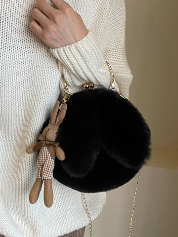 Damen Süß Flauschig Samt Hase Umhängetasche Weich Kunstpelz Wolkentasche Herbst Winter Einzelne Schulterkette Messenger Bag