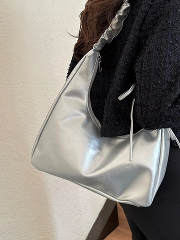 Borsa Sottobraccio Donna in Pelle PU Increspata Hobo Bag Con Tracolla Scrunchie e Decorazione a Fiocco Moda Pendolare