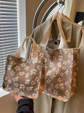 Borsa Tote da Donna in Tela Alla Moda Con Motivo Jacquard Floreale 3D Borsa a Tracolla Pendolare di Grande Capacità per Uso Quotidiano