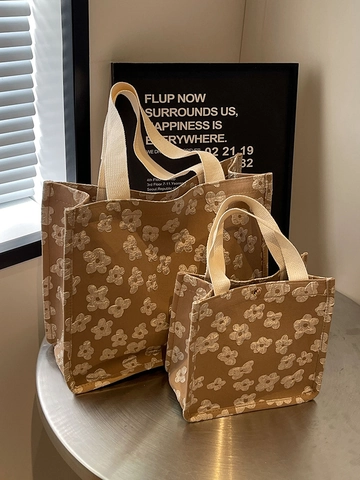Borsa Tote da Donna in Tela Alla Moda Con Motivo Jacquard Floreale 3D Borsa a Tracolla Pendolare di Grande Capacità per Uso Quotidiano