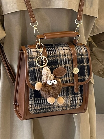 Vintage Britse Ruit Splicing PU Lederen Schoudertas Voor Vrouwen Mode Retro Kleine Vierkante Rugzak Multifunctionele Tas
