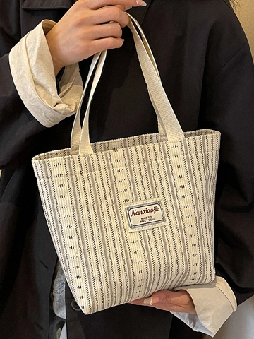 Borsa Tote da Donna alla Moda in Velluto a Coste a Strisce Retrò Grande Capacità Borsa a Tracolla per Pendolarismo Quotidiano Viaggi Casual Borsa di Tela