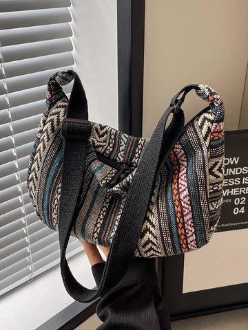 Bolso de Hombro de Lona Bohemio para Mujer Gran Capacidad Patrón Geométrico Étnico Bolso Bandolera Hobo Retro Moda Viaje Shopping