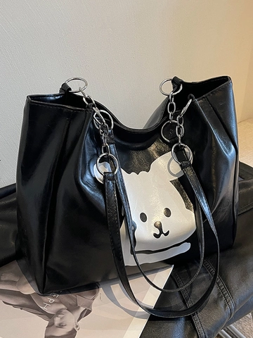 Borsa Tote da Donna in Pelle PU di Grande Capacità Stampa Animale Cartone Animato Catena in Metallo Borsa a Spalla Moda Borsa a Mano