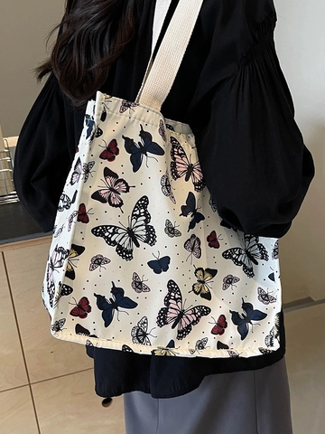 Grote Capaciteit Vlinder Print Oxford Stof Tote Tas Voor Vrouwen Forest Style Casual Schoudertas Eco Vriendelijke Boodschappentas