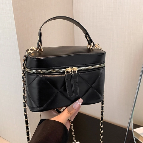 Borsa a Mano Vanity Donna Trapuntata con Tracolla a Catena Oro Piccola Borsa Quadrata Lussuosa Borsa a Tracolla in Pelle PU