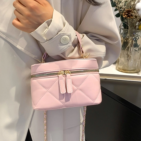 Borsa a Mano Vanity Donna Trapuntata con Tracolla a Catena Oro Piccola Borsa Quadrata Lussuosa Borsa a Tracolla in Pelle PU