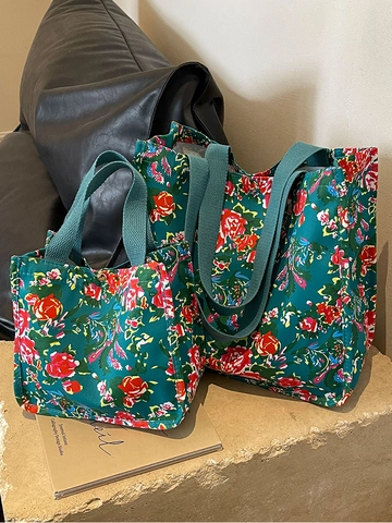 Borsa Tote in Tela Floreale Stile Nazionale Grande Capacità Vintage in Tessuto Oxford Borsa a Spalla Donna Casual