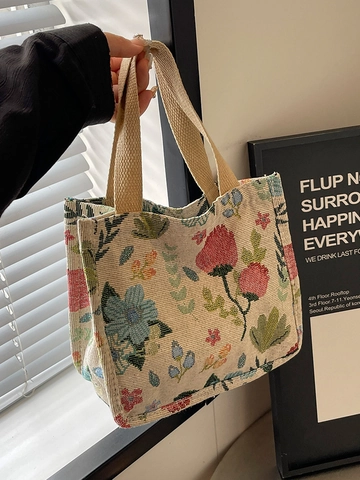 Vintage Blumenmuster Große Kapazität Tragetasche Für Damen PU Leder Jacquard Design Pendeln Schulterhandtasche Mode Tasche