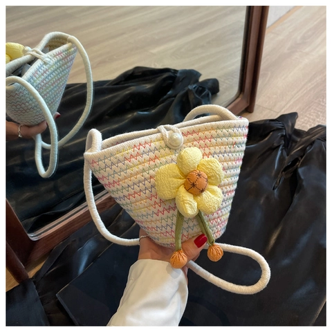 Damen Geflochtene Blume Umhängetasche Sommer Boho Stil Umhängetasche Mit Perlenschnalle Handgefertigte Strick Strandtasche Mode Lässiges Geschenk