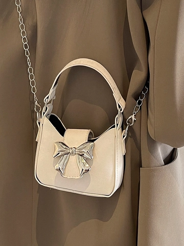 Damen Schleife Handtasche PU Leder Mini Umhängetasche Süßer Cooler Stil Trendy Metallkette Kleine Quadratische Tasche