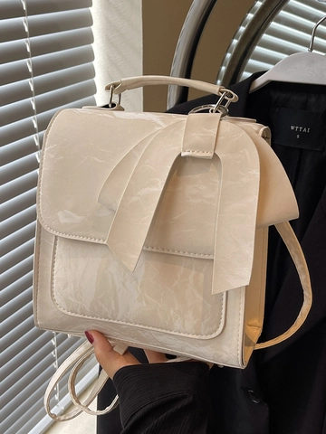 Bolso de Hombro con Lazo Metálico Arrugado para Mujer Mochila Cuadrada Pequeña de Cuero PU de Moda Bolso de Lazo Diario
