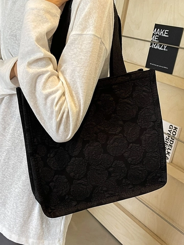 Große Kapazität Jacquard Floral Tragetasche Für Damen Segeltuch Pendler Umhängetasche College Student Handtasche Rose Muster Mode Tasche