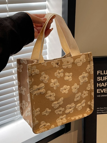 Borsa Tote in Tela Ricamata con Fiori 3D Donna Borsa a Tracolla Floreale Grande Capacità Handbag Casual Pendolare per Scuola