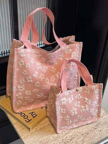 Borsa Tote in Tela Ricamata con Fiori 3D Donna Borsa a Tracolla Floreale Grande Capacità Handbag Casual Pendolare per Scuola