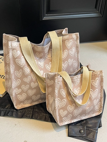Mode Damen Segeltuch Herz Muster Tragetasche Große Kleine Größe Student Schule Pendler Handtasche Lässige Druck Schultertasche