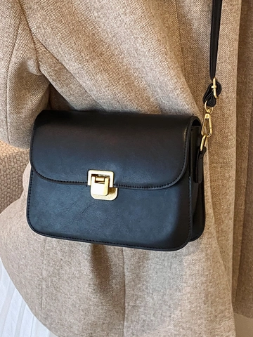 Bolso de Hombro Cuadrado Pequeño de Cuero PU para Mujer Minimalista Moda Vintage Color Sólido Con Cierre de Metal