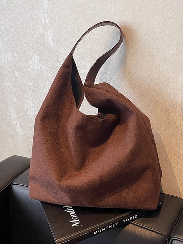Minimalist Velvet Large Capacity Shoulder Bag For Women Retro Solid Color Versatile Daily Commute Tote Underarm Bag