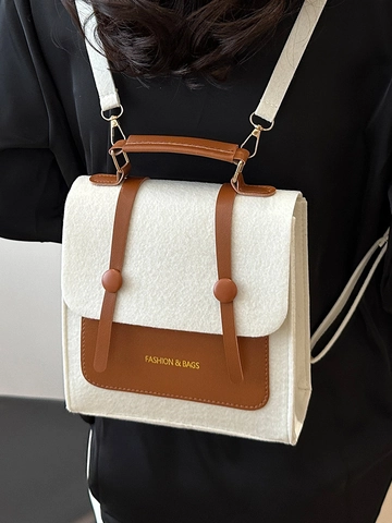 Vintage Wollen Vilt Patchwork Schoudertas Voor Dames Mode Contrastkleur Crossbody Tas Kleine Vierkante Handtas Met Pluche Hanger