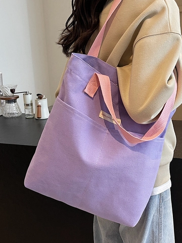 Borsa Tote In Tela Grande Capacità Per Donna Borsa A Tracolla Ispessita Con Doppie Tasche Per Scuola Pendolarismo Shopping Quotidiano