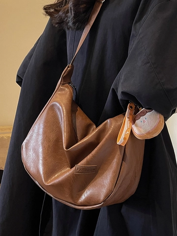 Borsa Hobo in Pelle PU Vintage di Grande Capacità per Donna Borsa a Tracolla Morbida Casual Borsa Dumpling Retrò Con Ciondolo Peluche