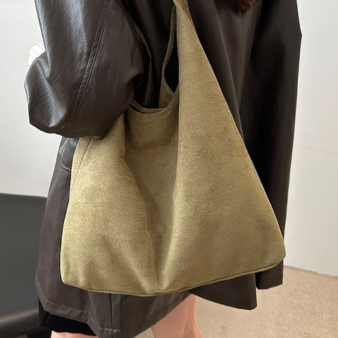 Minimalist Large Capacity Tote Bag For Women PU Leather Solid Color Retro Commuter Shoulder Underarm Hobo Bag Urban Style