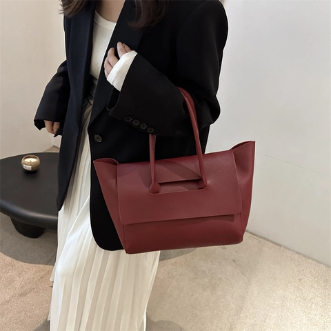 Grote Capaciteit PU Leer Dames Tote Bag Flip Top Ontwerp Casual Woon-werkverkeer Schoudertas Elegant Veelzijdig Effen Tas