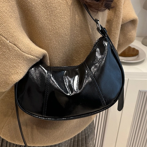 Borsa a Tracolla Hobo a Mezzaluna in Pelle PU Donna Moda Minimalista con Cuciture Tracolla Regolabile Borsa Sottobraccio Versatile
