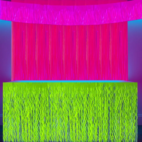 Neon Fluoreszierend Fransenvorhang Hintergrund Folie Tinsel Tischrock Banner Für Glow Party Geburtstag Hochzeit Dekoration
