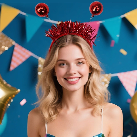 Diadema de Fiesta con Bola de Discoteca Brillo Oropel Espejo Bola Estrella Accesorio de Disfraz para Navidad Cumpleaños