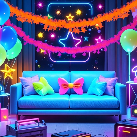 Ghirlanda di Stelle Neon Fluorescenti per Decorazione Festa Nastro Appeso per Natale Festival Palcoscenico Sfondo Evento Decor