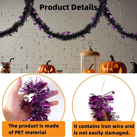 Halloween PET Tinsel Garland With Ghost Bat Cat Pattern Hanging Pull Flower Festive Party DIY Ornaments Decor Ribbon
