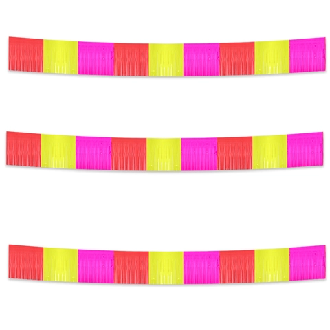 Fluorescent Neon Party Decorations Fringe Curtain Banner Macaron Mixed Color Tassel Garland Neon Birthday Backdrop Party Foil Streamers