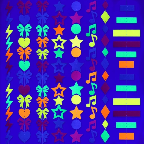 Neon Fluorescente Ghirlanda Banner in Feltro Multi Forme UV Luce Nera Decorazione Festa Compleanno Matrimonio Sfondo Parete