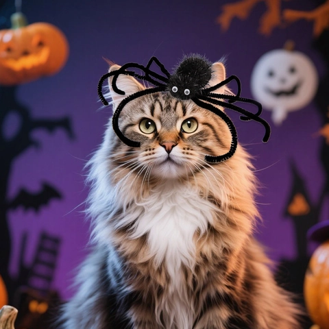 Fermaglio per Capelli a Ragno per Animali Domestici Halloween Accessorio in Peluche Viola Nero per Cani Gatti Festa