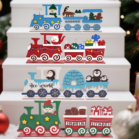 Weihnachtszug Holz Ornament DIY Tischdekoration Weihnachtsmann Rentier Schneemann Deko Für Feiertag Party Heim Kinder Geschenk